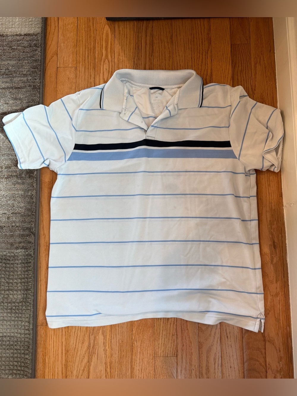 Chaps  Light Blue Striped Polo with Navy Accents size large